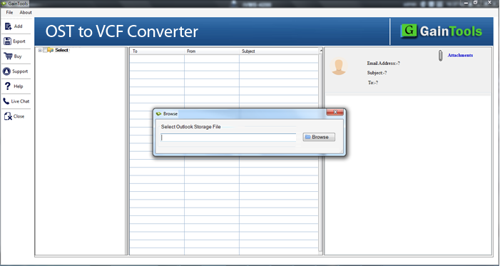 Gaintools OST to VCF Converter Screenshot