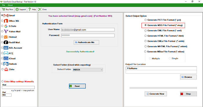 GainTools Backup Gmail to MSG File Tool