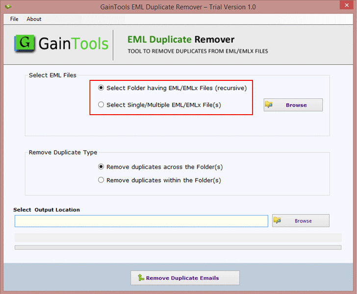 Windows 10 GainTools EML Duplicate Remover full