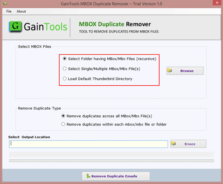 Windows 7 GainTools MBOX Duplicate Remover 1.0 full
