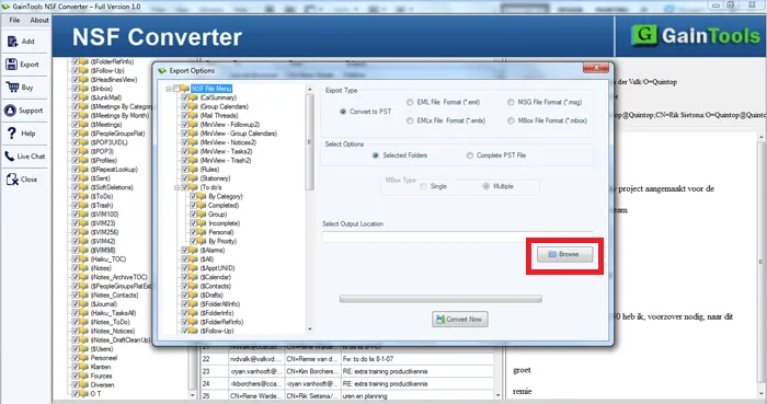 choose output location