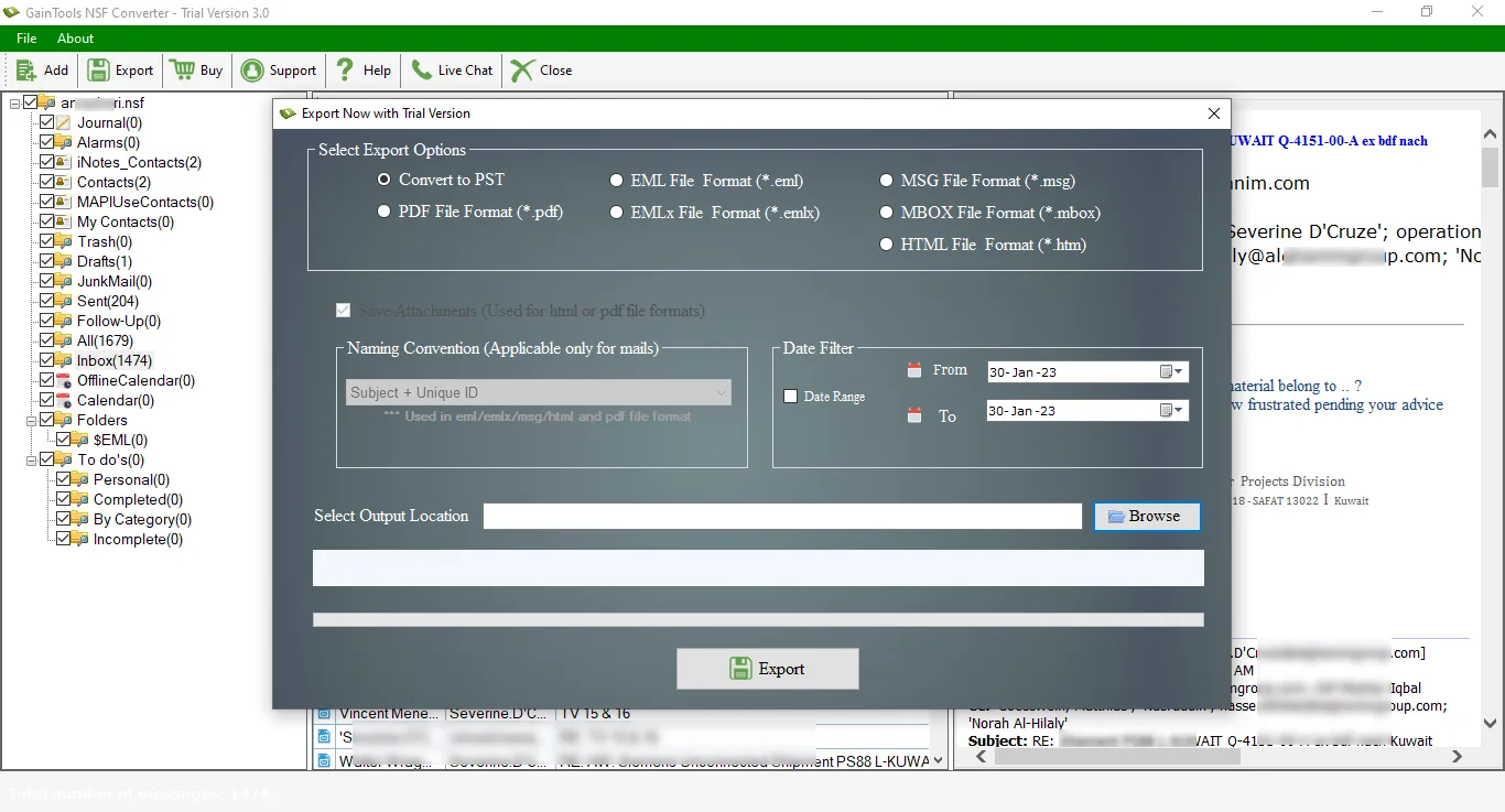 choose output location