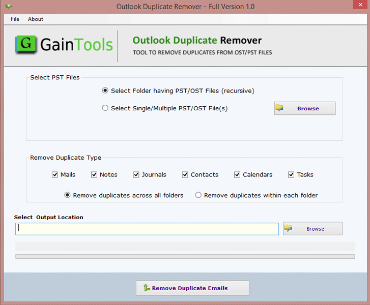 Windows 7 GainTools Outlook Duplicate Remover 1.0 full