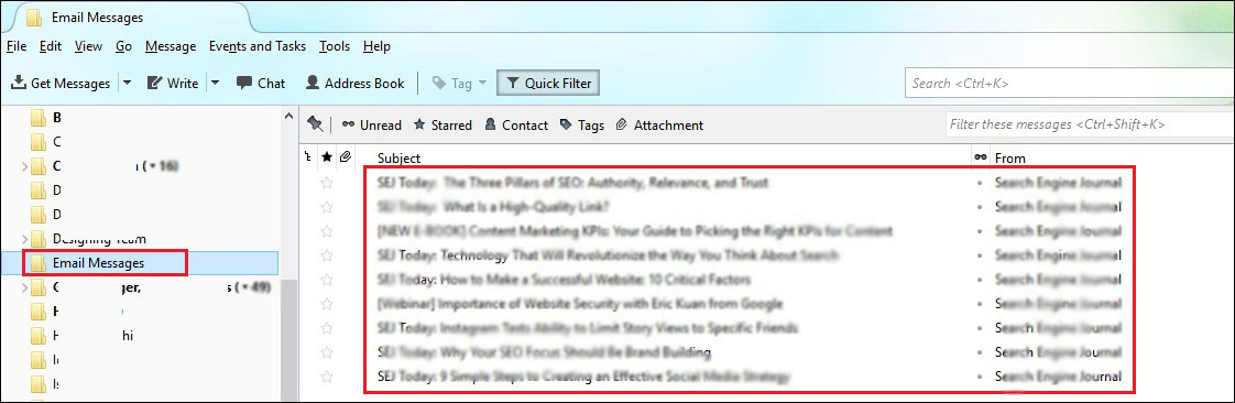 selected emails