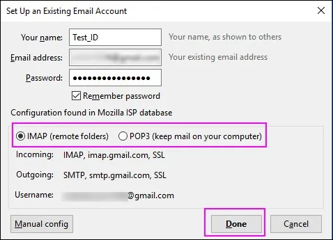 choose imap option