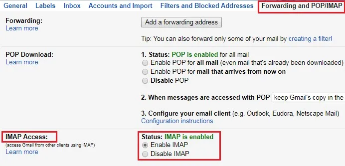 enable imap