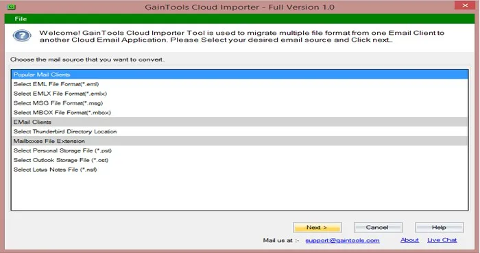 select eml format