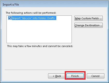 import a file and click finish