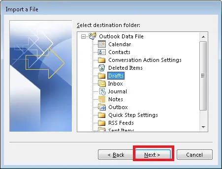 select outlook folder