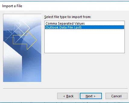 choose outlook pst file