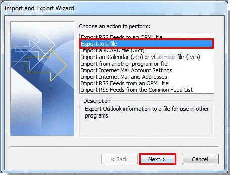 choose export file
