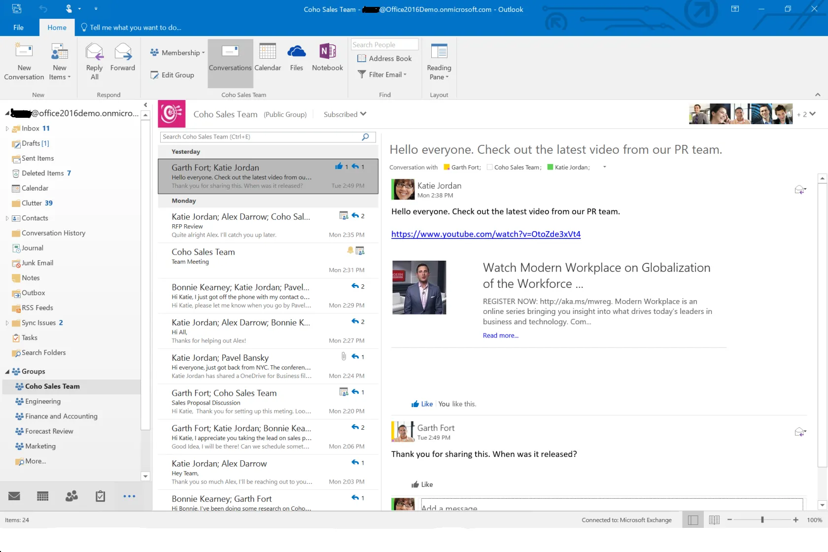 office 365 groups in outlook 2016