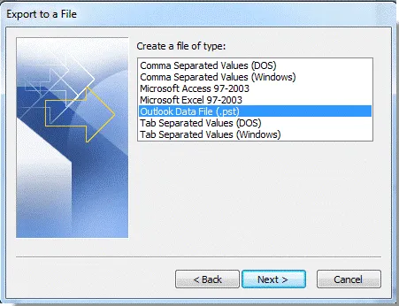 select pst file