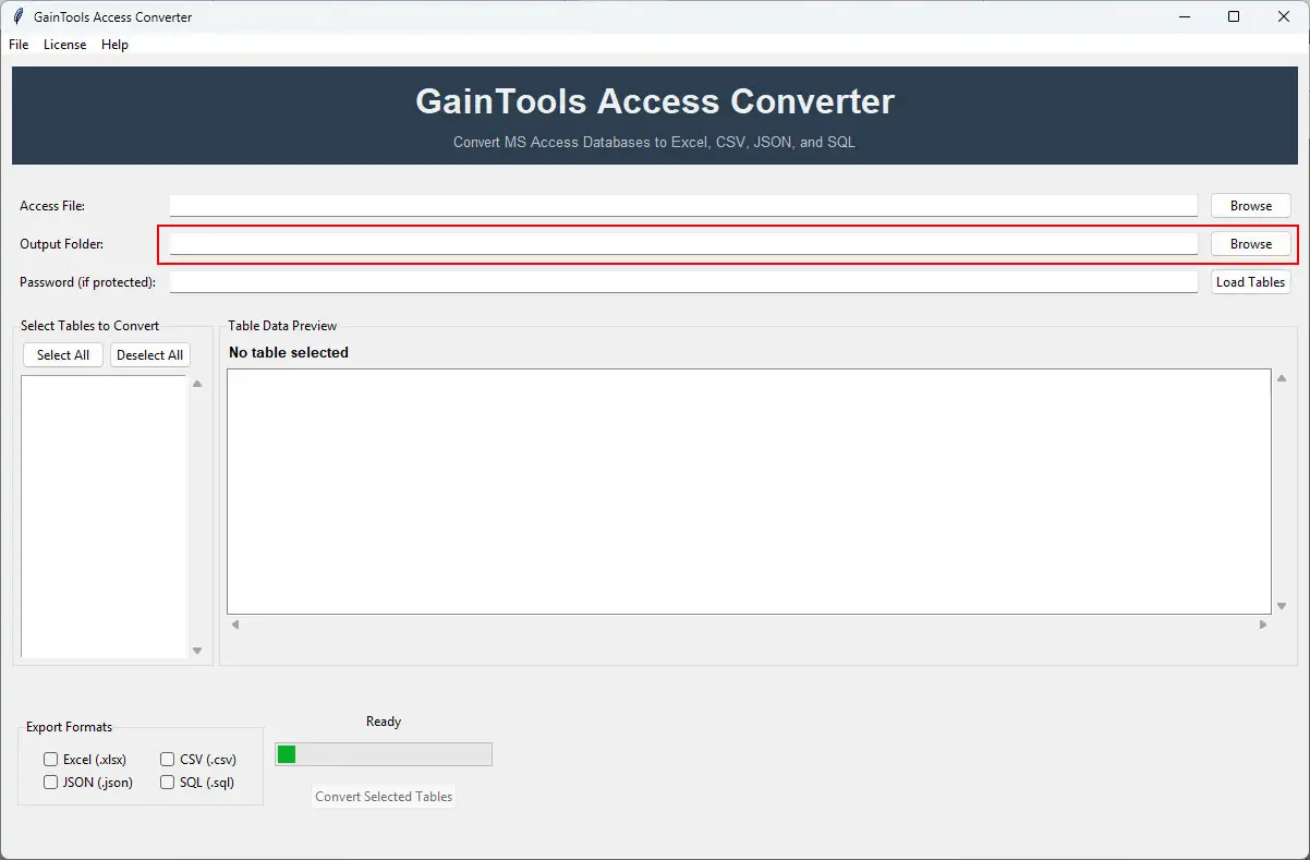select output folder