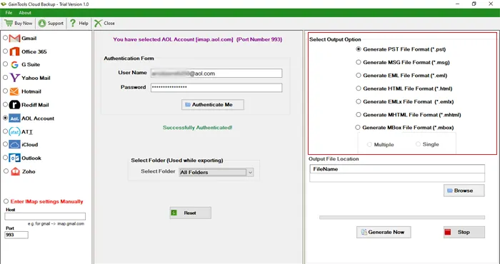 choose output option