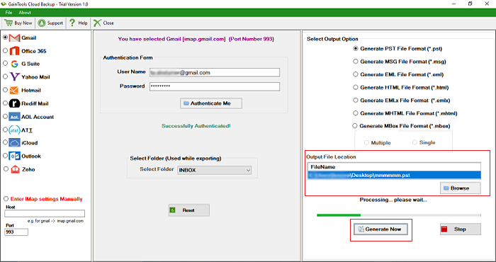 select output location 