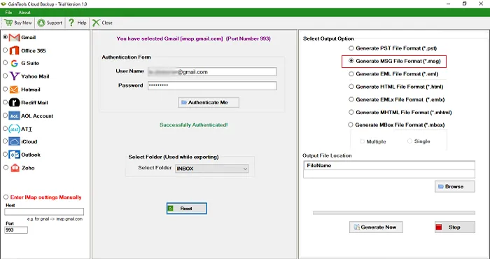 choose output option