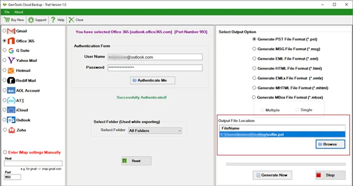 select output location