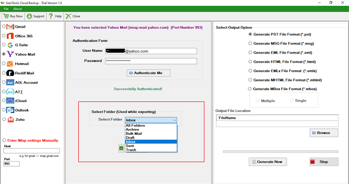 choose Yahoo folder backup