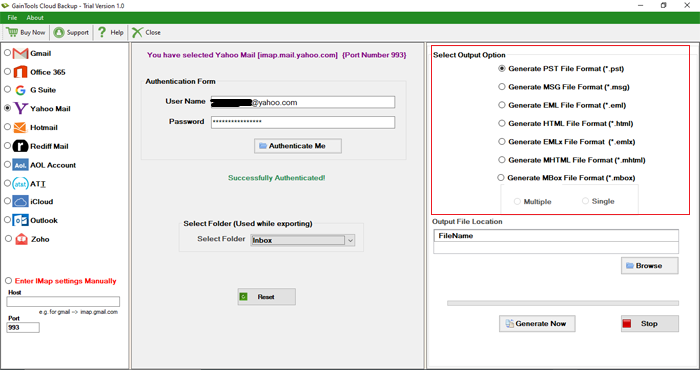 choose output option
