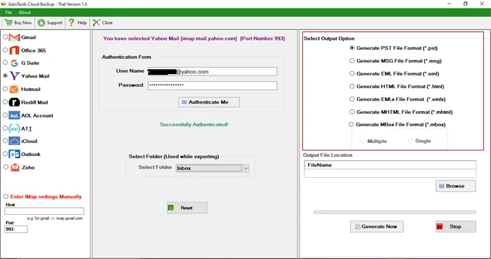 choose output option