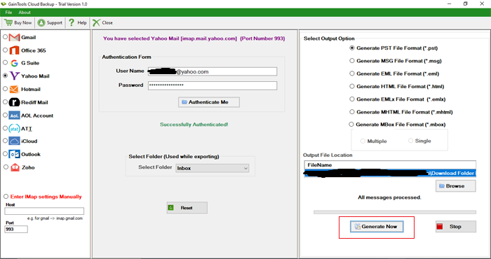 click generate now
