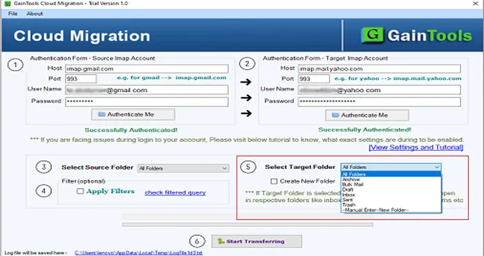 select targeted mailbox folder