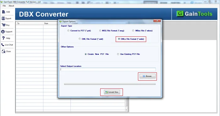 choose desired location dbx to emlx file