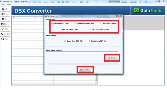 choose desired location dbx file