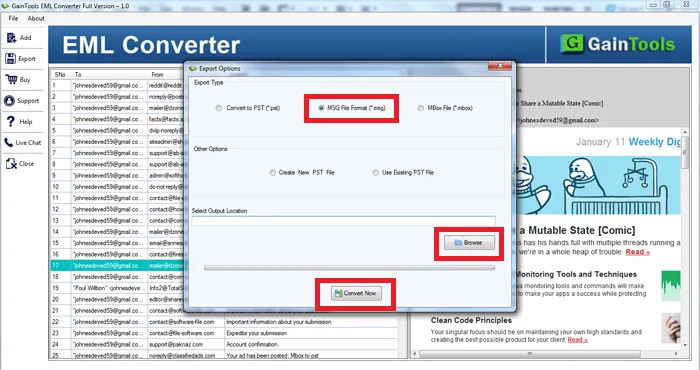 scegliere desiderato posizione eml a msg file