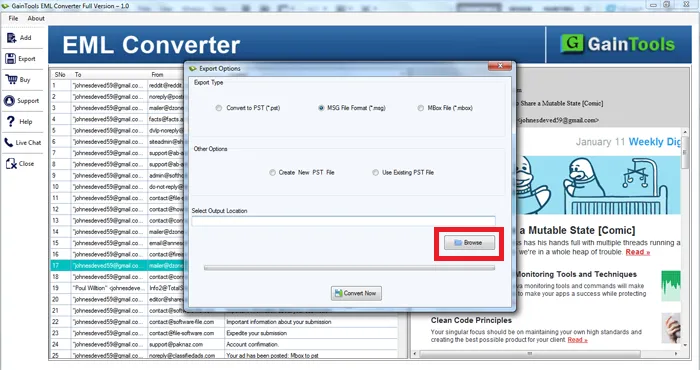 choose output location