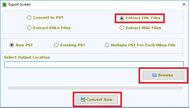 choose desired location mbox to EML file