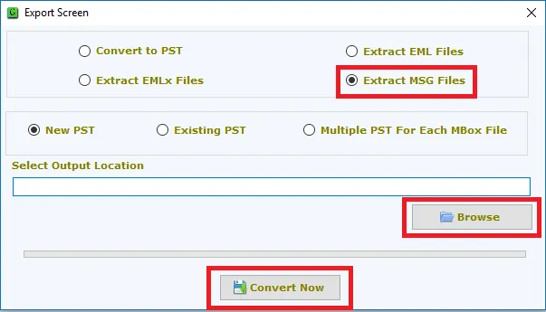 choose desired location mbox to MSG file