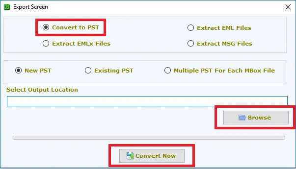 choose desired location mbox to PST file