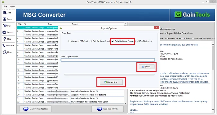 desired location export msg to emlx