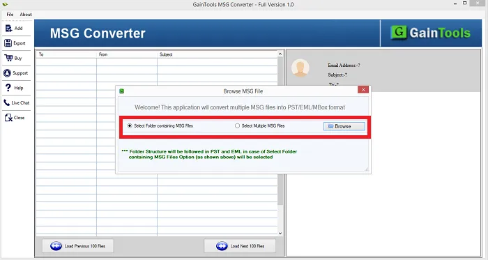 gaintools msg to pst converter