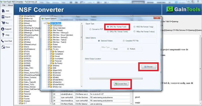 scegliere desiderato posizione nsf a eml file