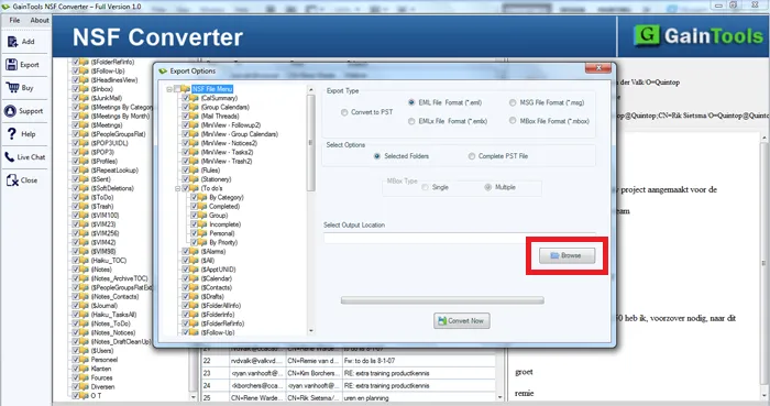 choose output location