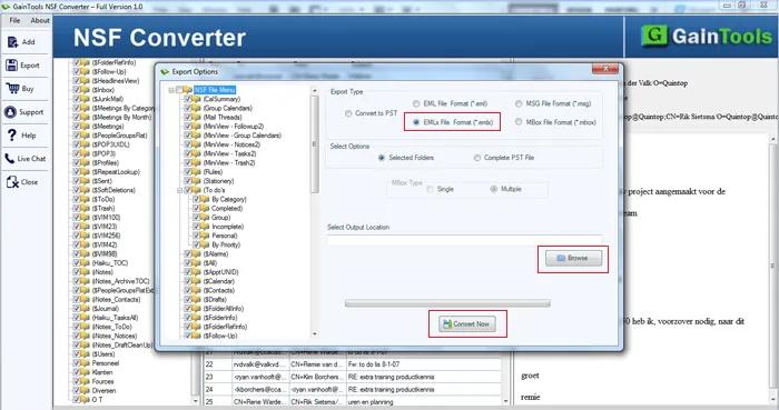 choose desired location nsf to emlx file