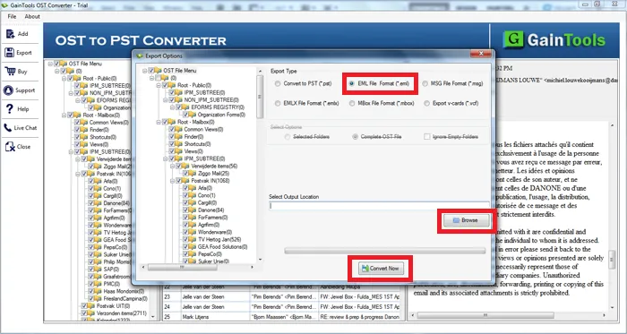 choose your desired location for ost file to eml