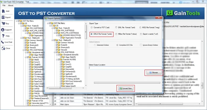 choose your desired location for ost file to emlx