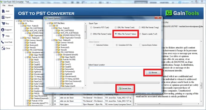 desired location and export ost to mbox