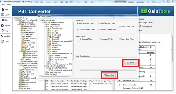 choose your desired location for pst to eml file