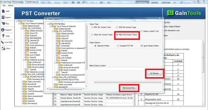 scegliere desiderato posizione pst a mbox file