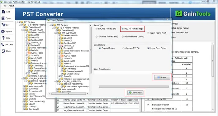 scegliere desiderato posizione pst a msg file