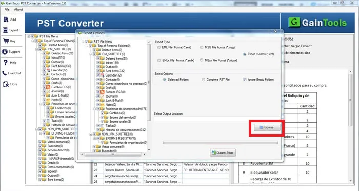 selecting output location