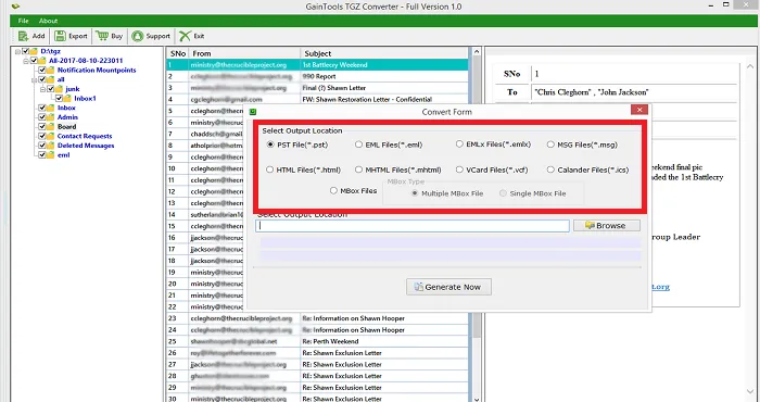 selection of output format